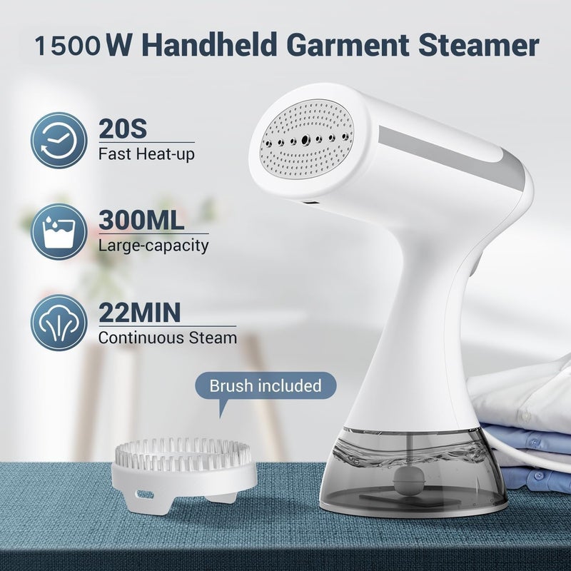 ZOOY Steamer for Clothes 1500W, Clothes Steamer for Home, Office, Travel, Portable Handheld Garment Steamer Upgraded 300ML Large Capacity Water Tank, Wrinkle Remover(White) - Image 2